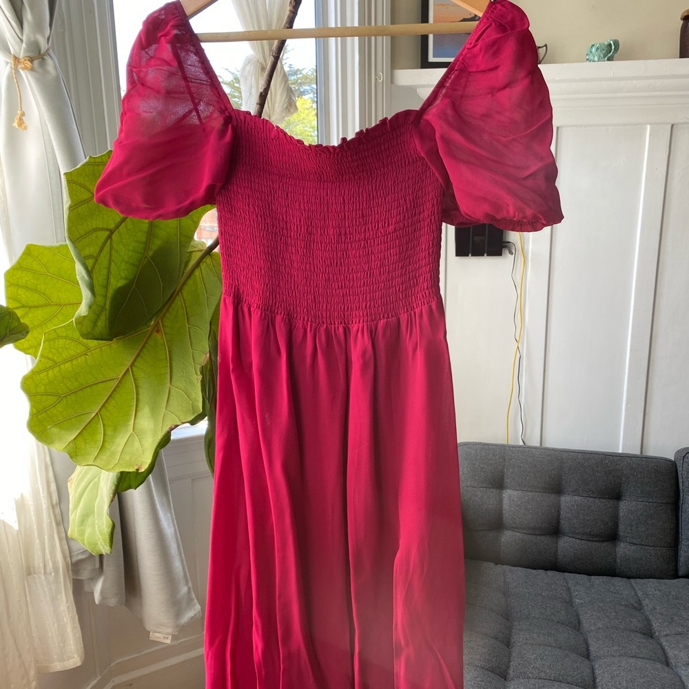 Reformation Meadow Dress in Rhubarb